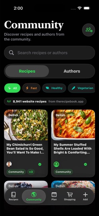 Discover community recipes in The Recipe Book app